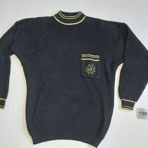 Vintage Oblique Black Gold Crew Mock Neck Knit Sweater Mens Small, NWT